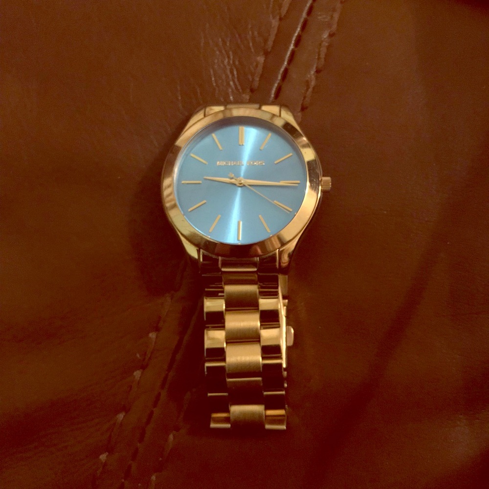 Gorgeous Gold Michael Korda Watch with Blue Face!
